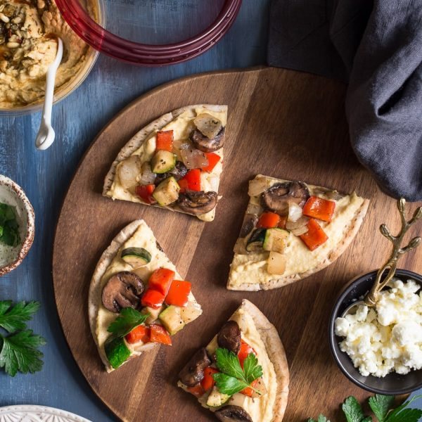 Mediterranean Grilled Veggie Pita Pizza