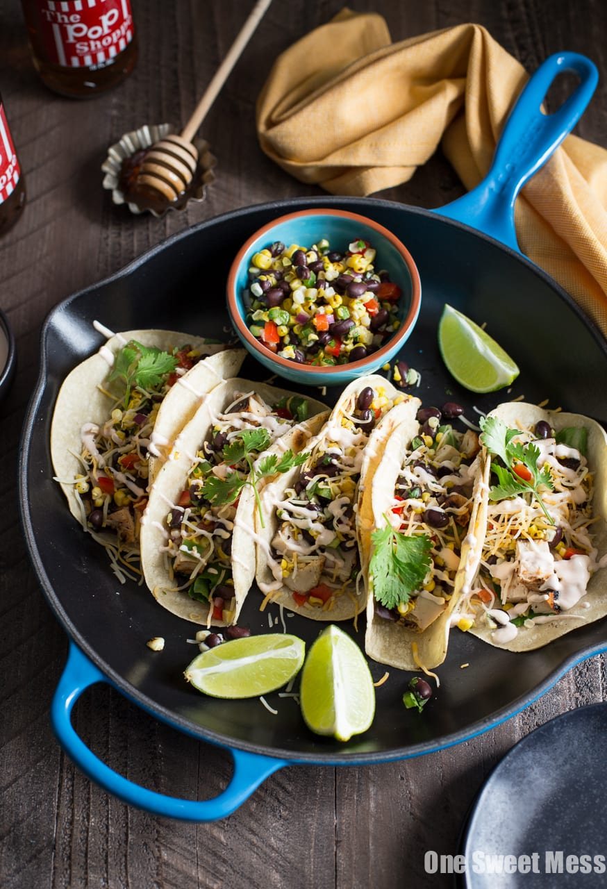 Mesquite Grilled Chicken Tacos with Honey Hot Sauce Chipotle Crema