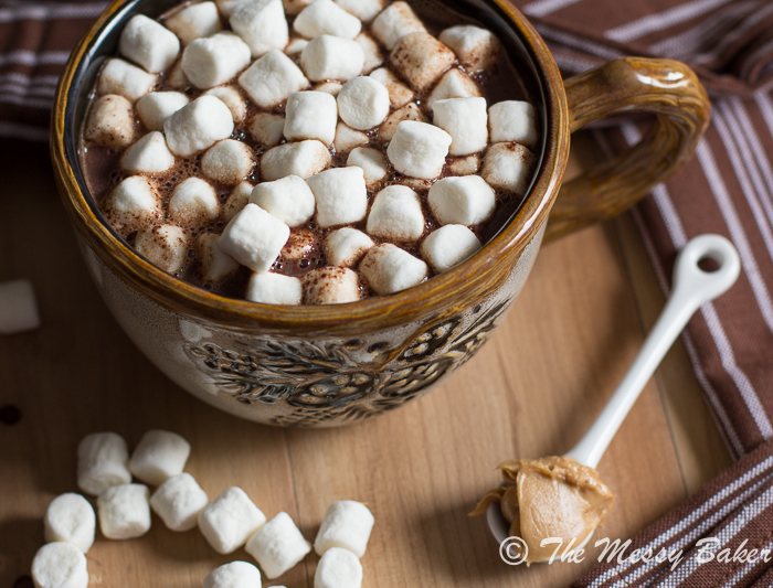 Milk Chocolate Peanut Butter Hot Chocolate | www.themessybakerblog.com -8627