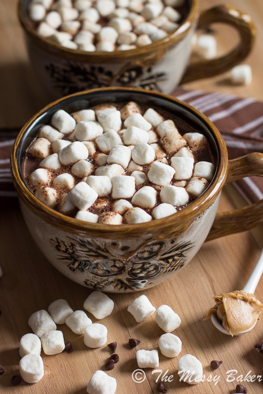 Milk Chocolate Peanut Butter Hot Chocolate | www.themessybakerblog.com -8629