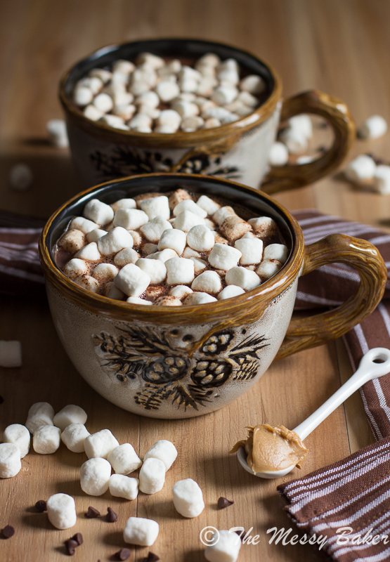 Milk Chocolate Peanut Butter Hot Chocolate | www.themessybakerblog.com -8626