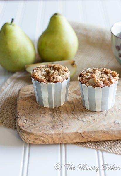 Pear Cinnamon Muffins with Brown Sugar Almond Streusel