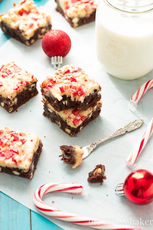 Peppermint Cheesecake Swirl Brownies | www.themessybakerblog.com