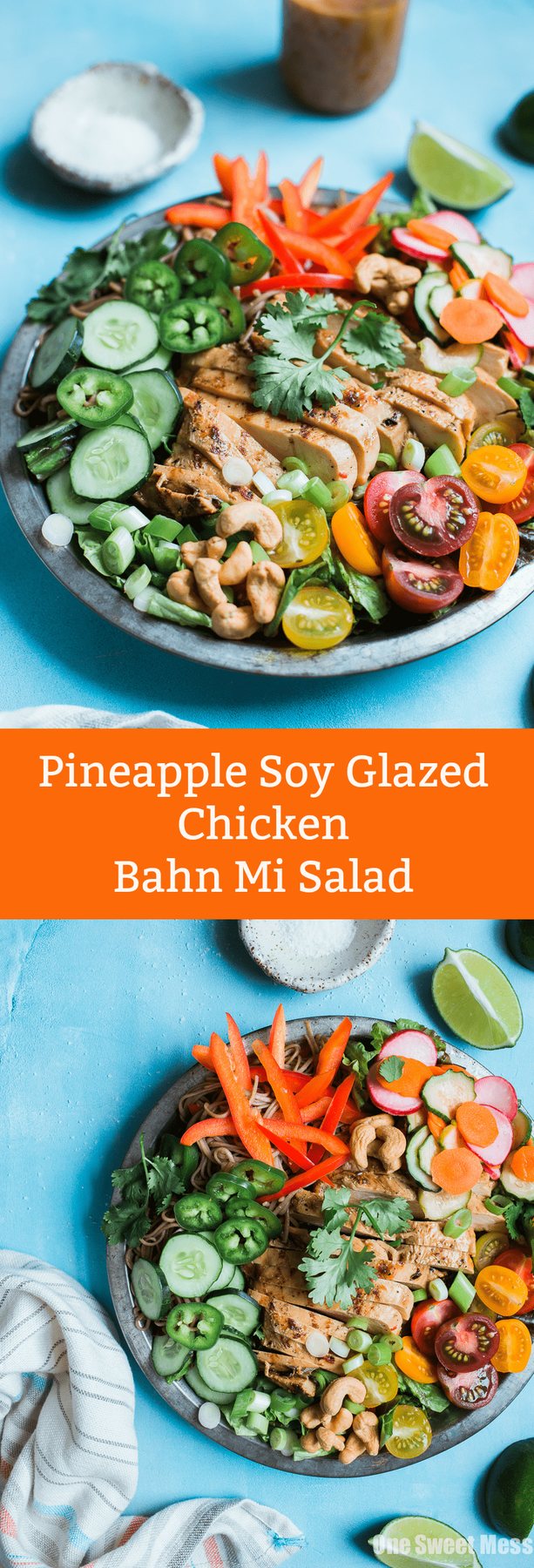 Pineapple Soy Glazed Chicken Bahn Mi Salad with Peanut Dressing