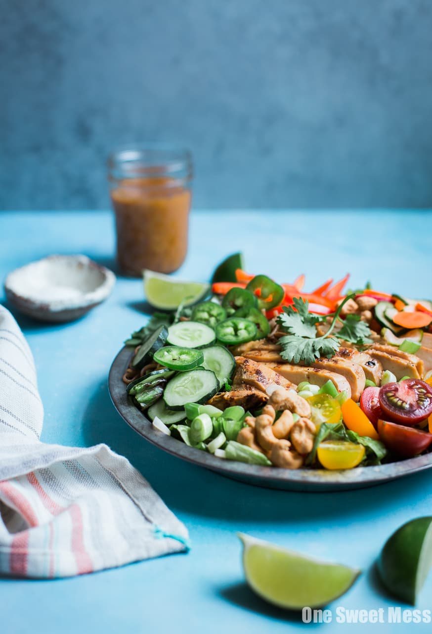 Pineapple Soy Glazed Chicken Bahn Mi Salad with Peanut Dressing
