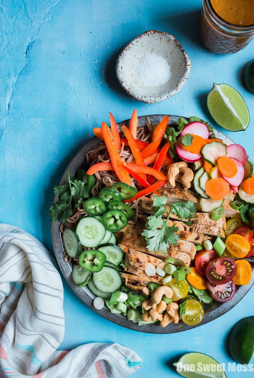 Pineapple Soy Glazed Chicken Bahn Mi Salad with Peanut Dressing