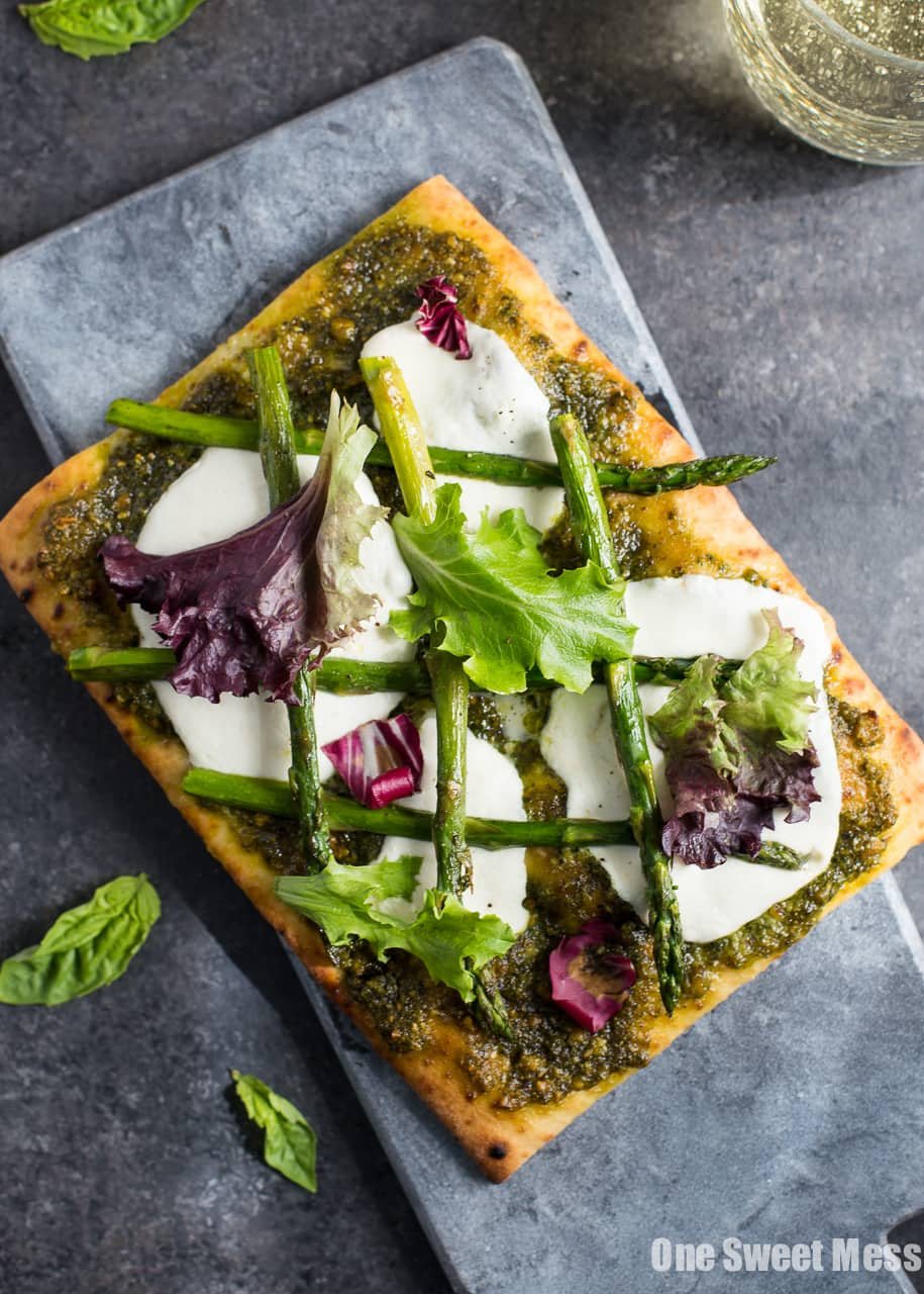 Pistachio Pesto & Asparagus Flatbread Pizza