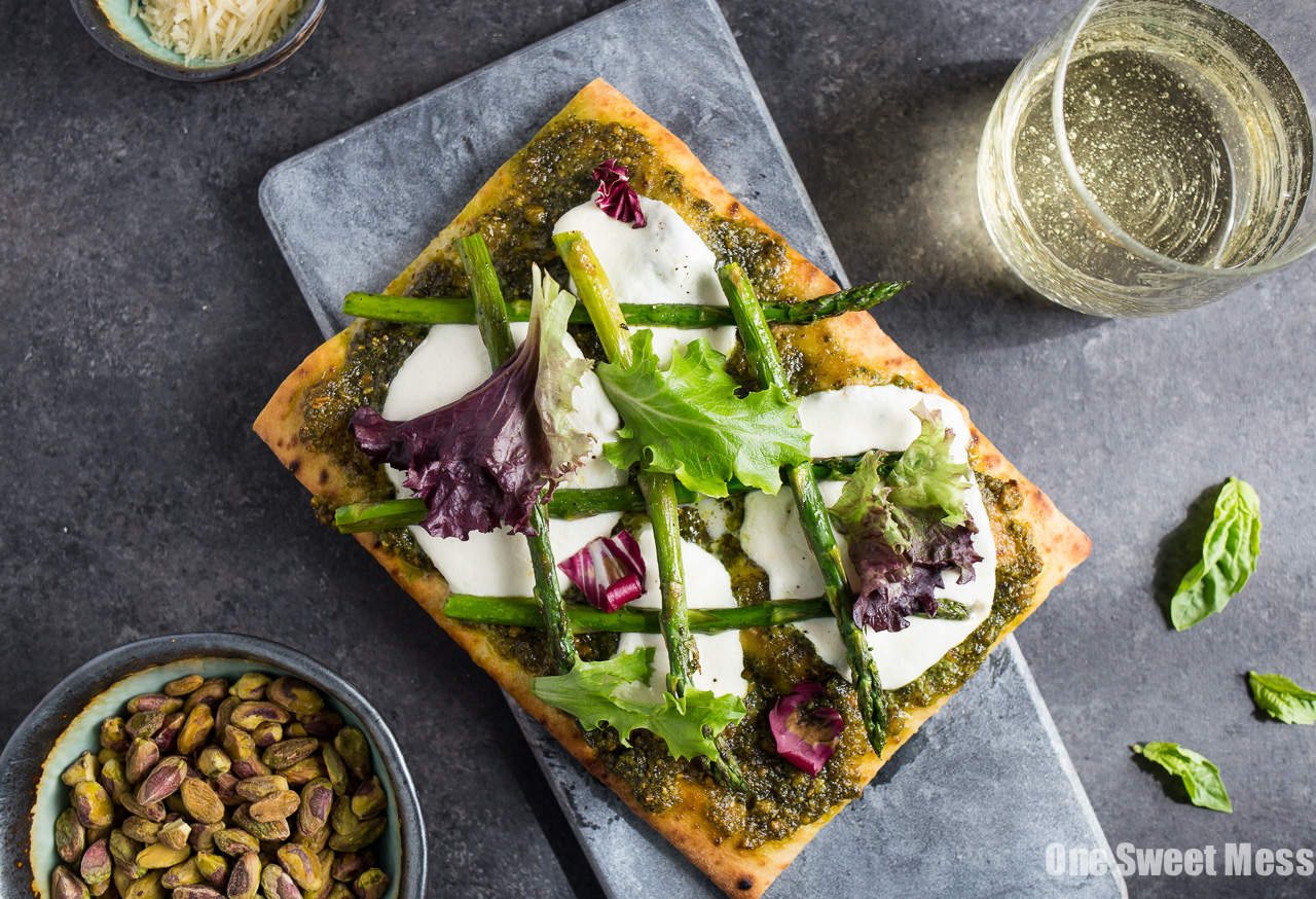 Pistachio Pesto & Asparagus Flatbread Pizza