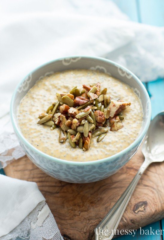 Gluten-Free Pumpkin Chia Seed Pudding with Maple Pecans & Pumpkin Seeds | www.themessybakerblog.com