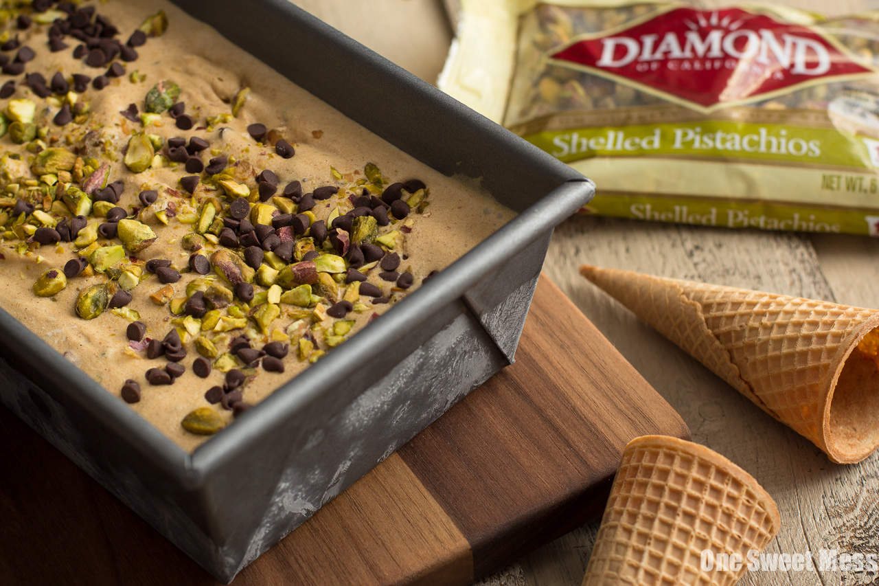 Pumpkin Spice Latte Ice Cream with Toasted Pistachios and Mini Chocolate Chips
