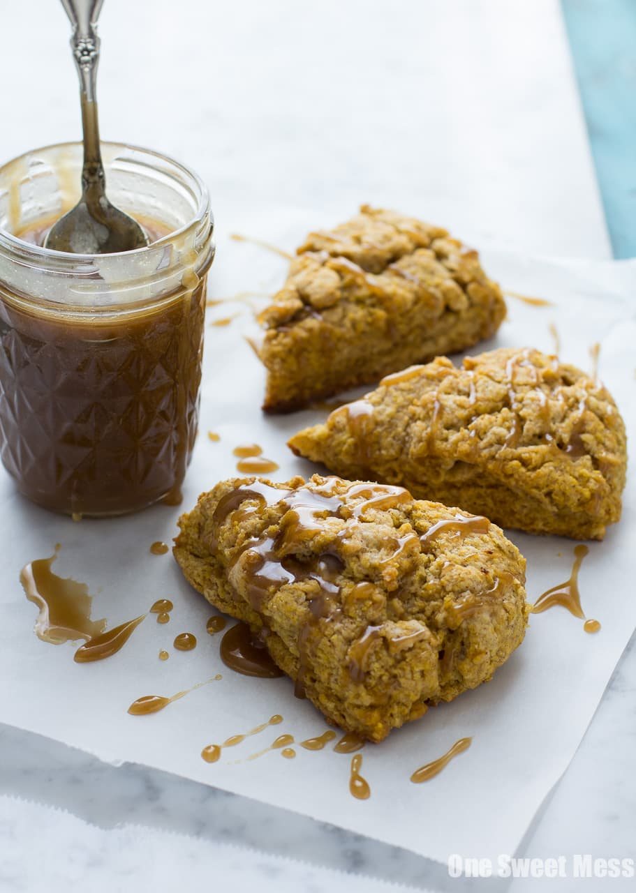 Pumpkin Spice Scones with Bourbon Caramel Glaze