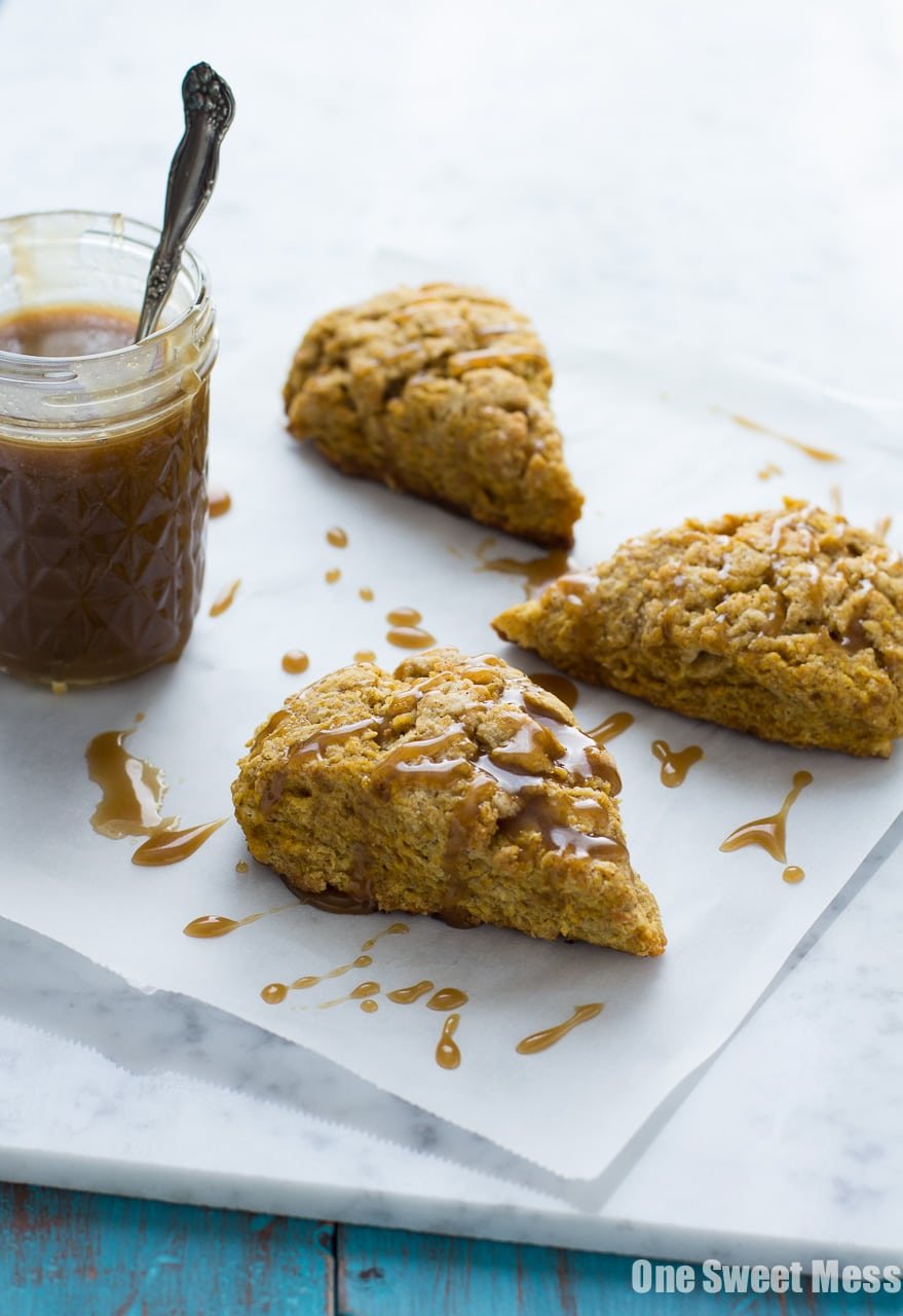 Pumpkin Spice Scones with Bourbon Caramel Glaze