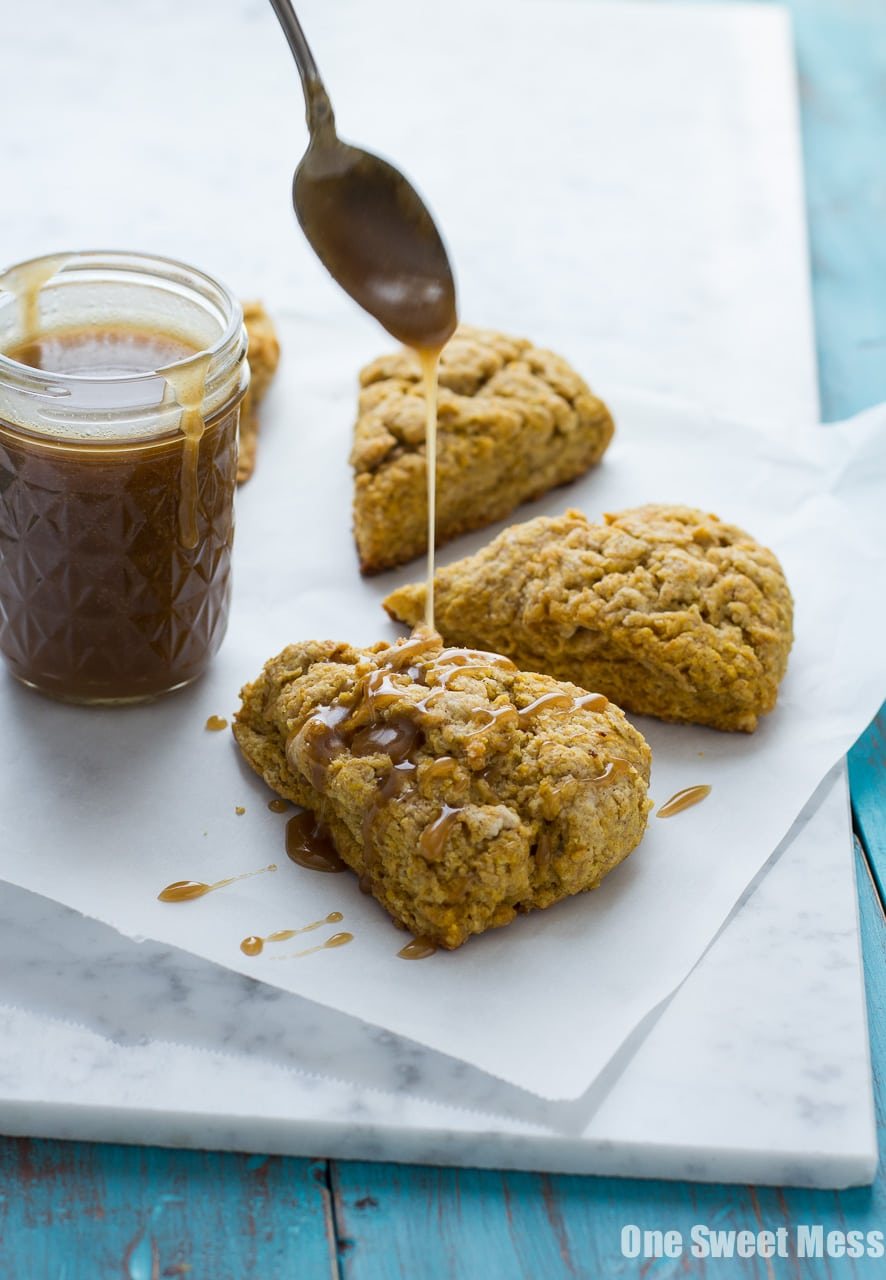 Pumpkin Spice Scones with Bourbon Caramel Glaze