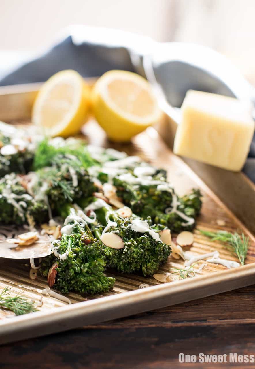 Roasted Broccolini with Dill Yogurt Sauce