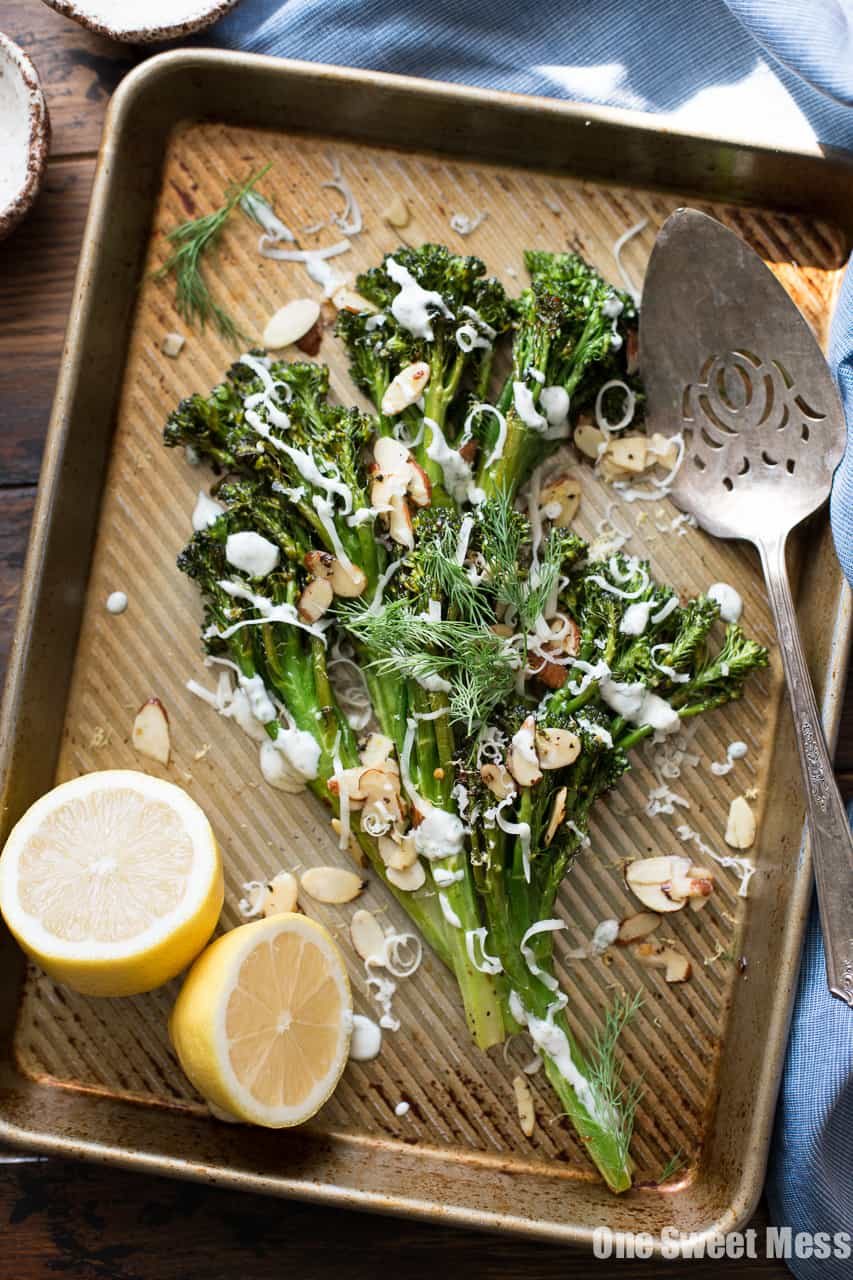 Roasted Broccolini with Dill Yogurt Sauce