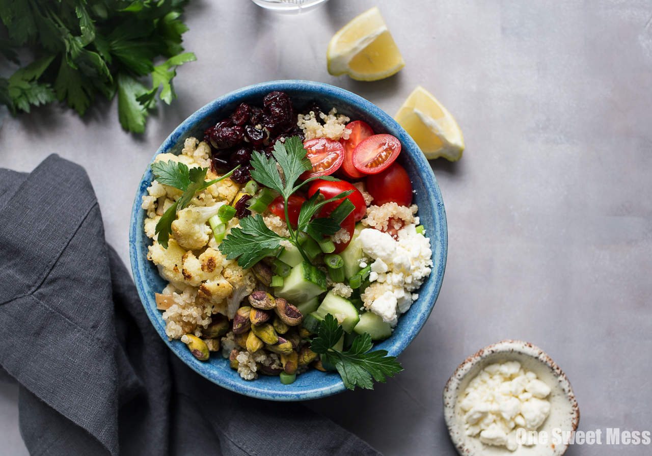 Roasted Cauliflower Quinoa Salad with Lemon Tahini Dressing
