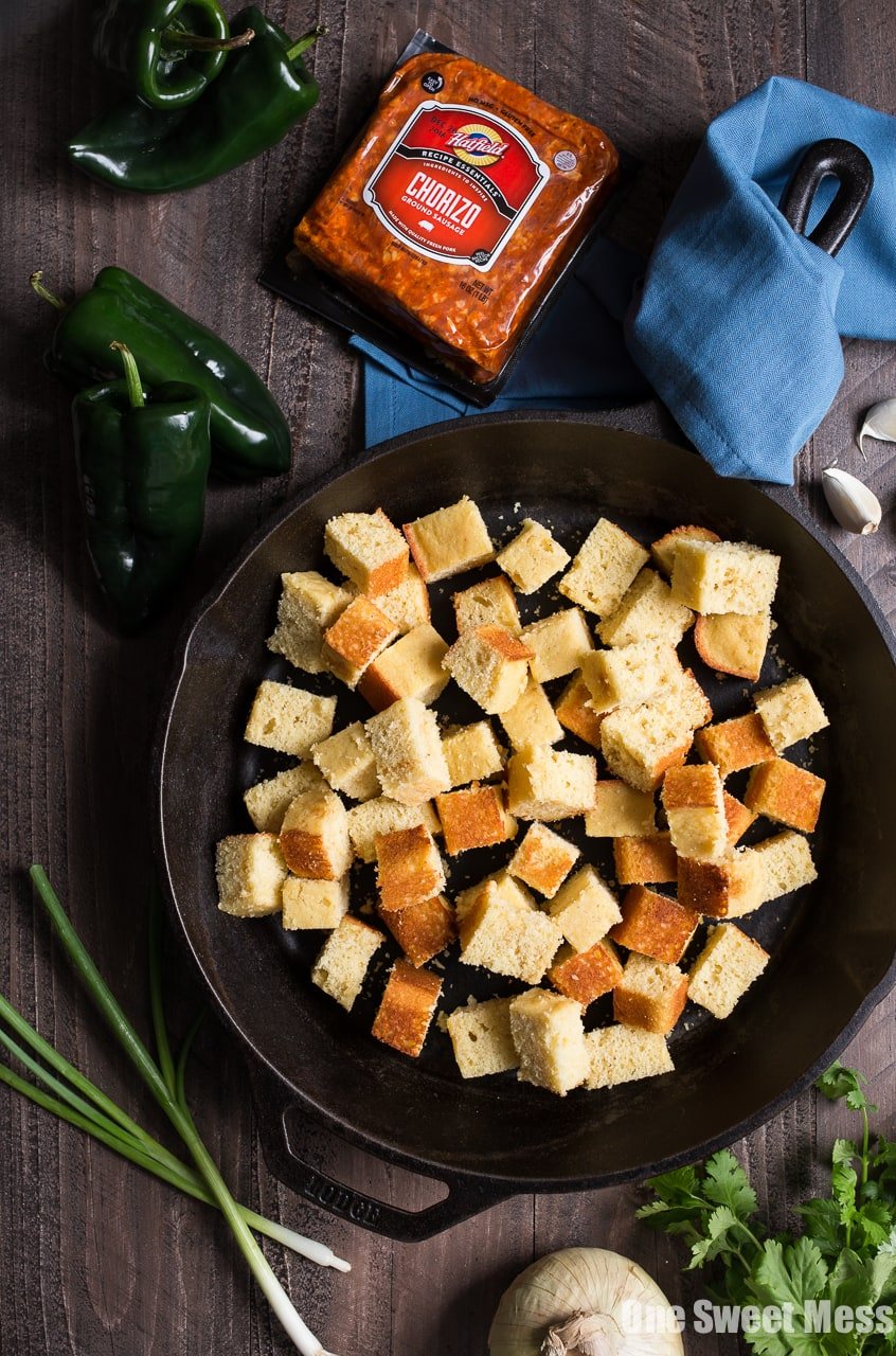 Roasted Poblano Chorizo Cornbread Stuffing