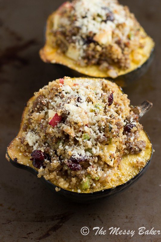 Sausage & Quinoa Stuffed Acorn Squash from The Messy Baker