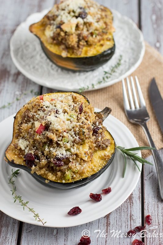 Sausage & Quinoa Stuffed Acorn Squash from The Messy Baker