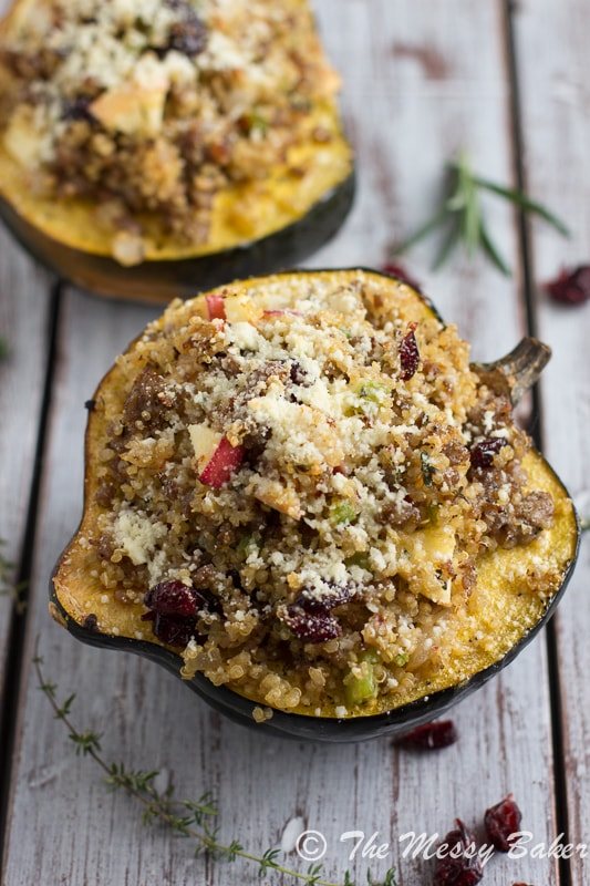 Sausage & Quinoa Stuffed Acorn Squash from The Messy Baker