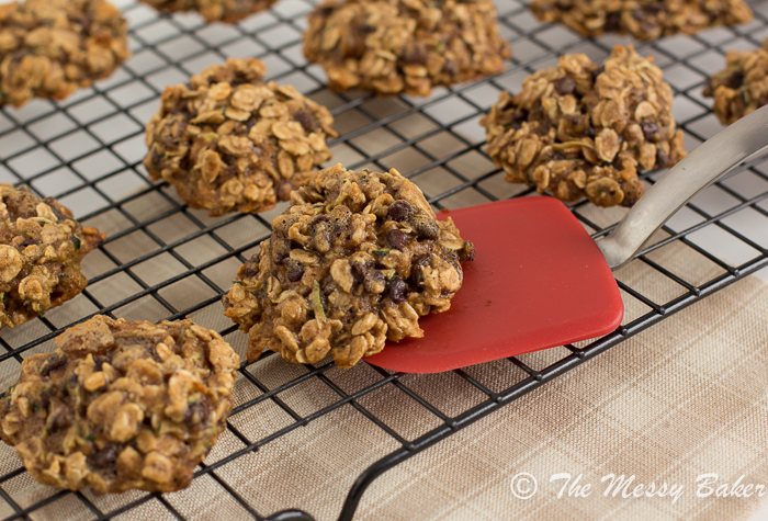 Skinny Chocolate Chip Zucchini Oat Cookies | www.themessybakerblog.com -8465