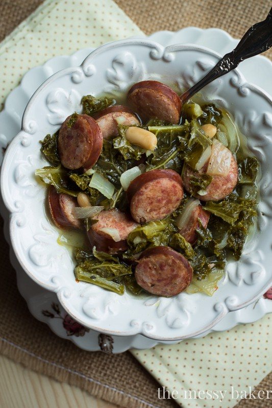 Slow Cooker Kielbasa Soup with Kale and White Beans ~ #SundaySupper