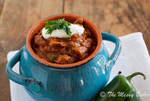 Smoky Pulled Pork Chili | www.themessybakerblog.com -6982