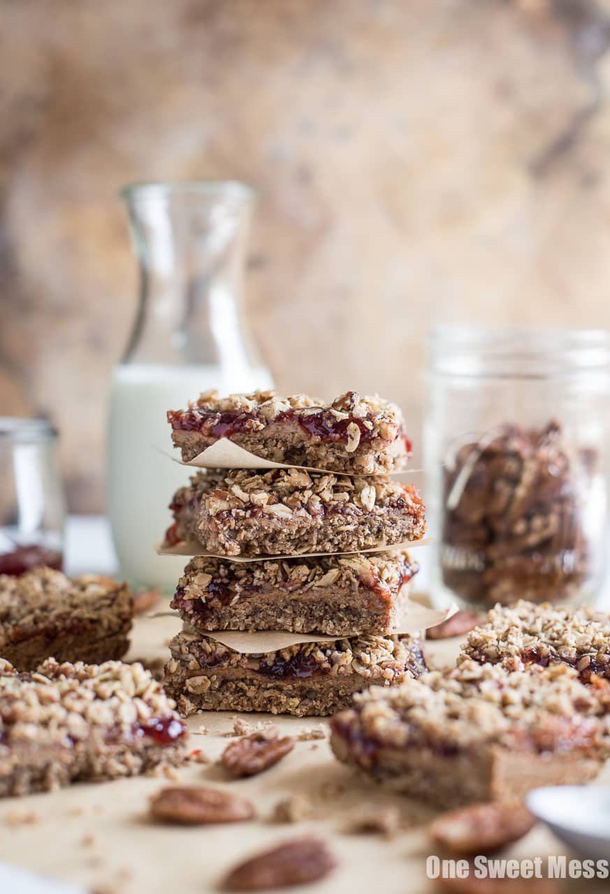 Strawberry Almond Butter Crumb Bars {Gluten-Free + Vegan}