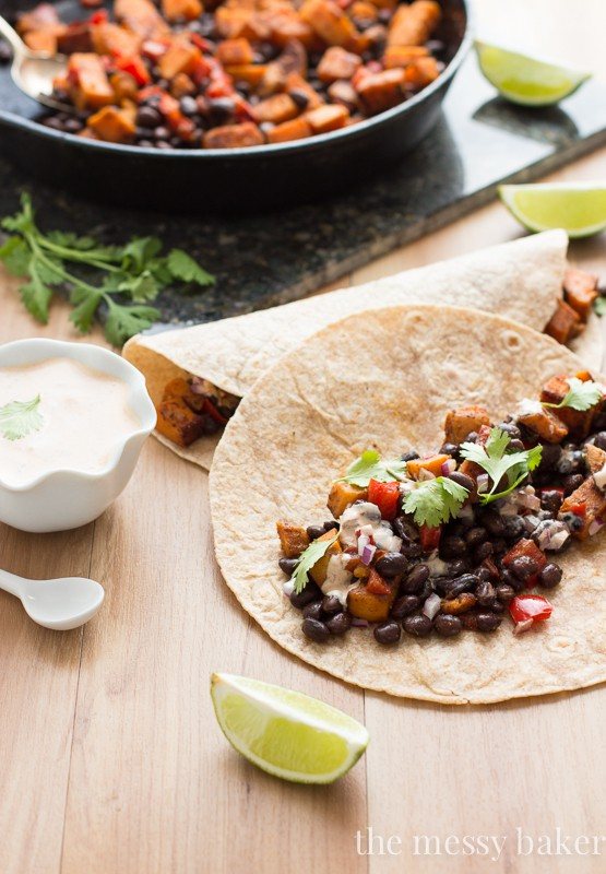 Sweet Potato & Black Bean Tacos with Chipotle Crema | www.themessybakerblog.com