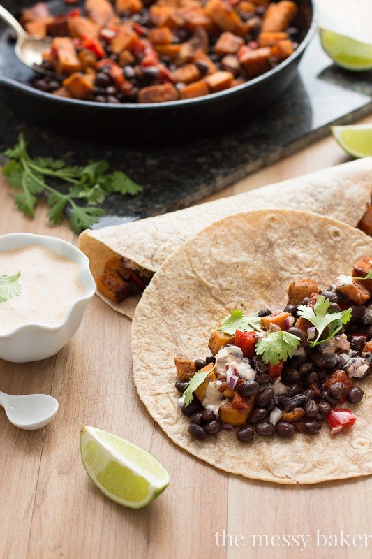 Sweet Potato & Black Bean Tacos with Chipotle Crema | www.themessybakerblog.com