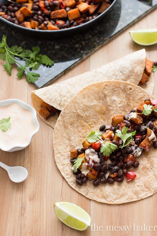 Sweet Potato & Black Bean Tacos with Chipotle Crema