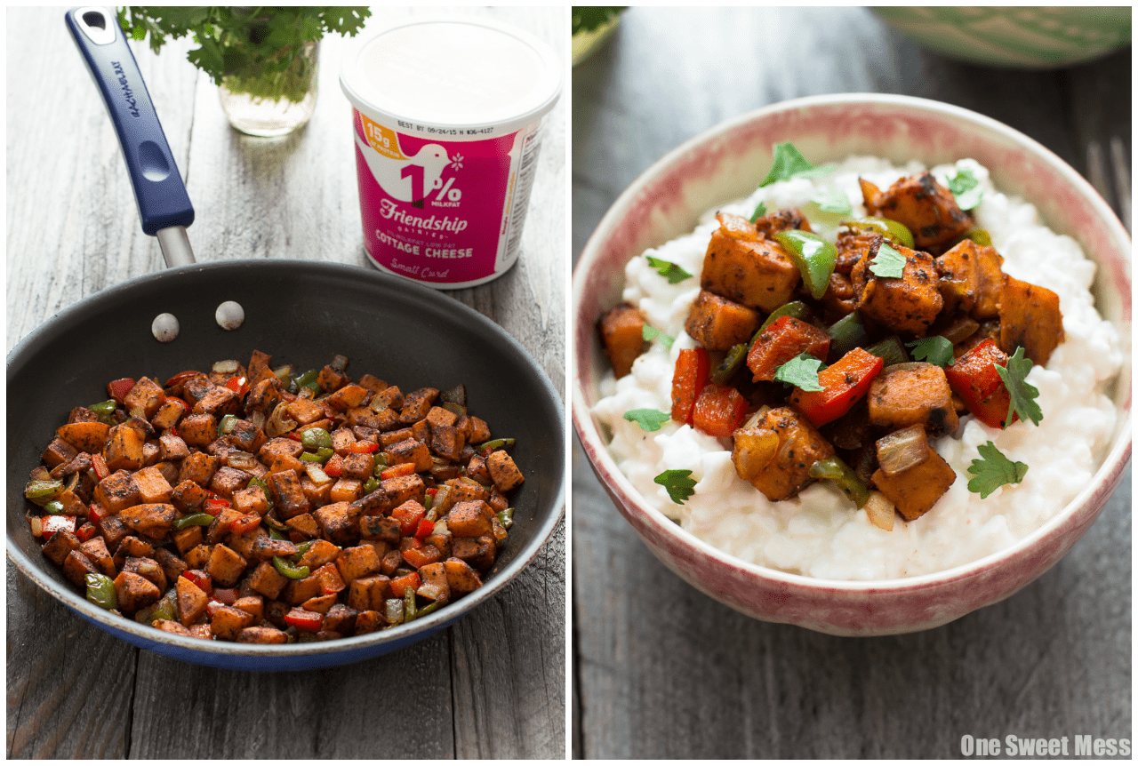 Sweet Potato Fajita Cottage Cheese Bowls {Vegetarian +Gluten-Free}