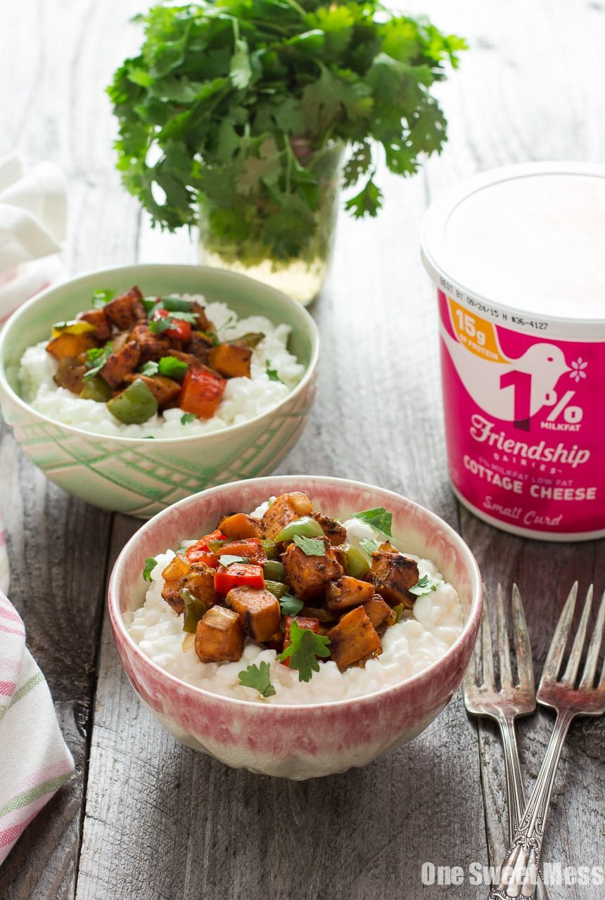 Sweet Potato Fajita Cottage Cheese Bowls (Vegetarian + Gluten-Free)