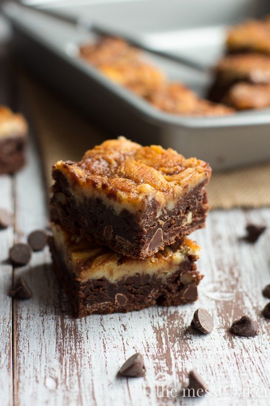 Turtle Cheesecake Swirl Brownies from www.themessybakerblog.com