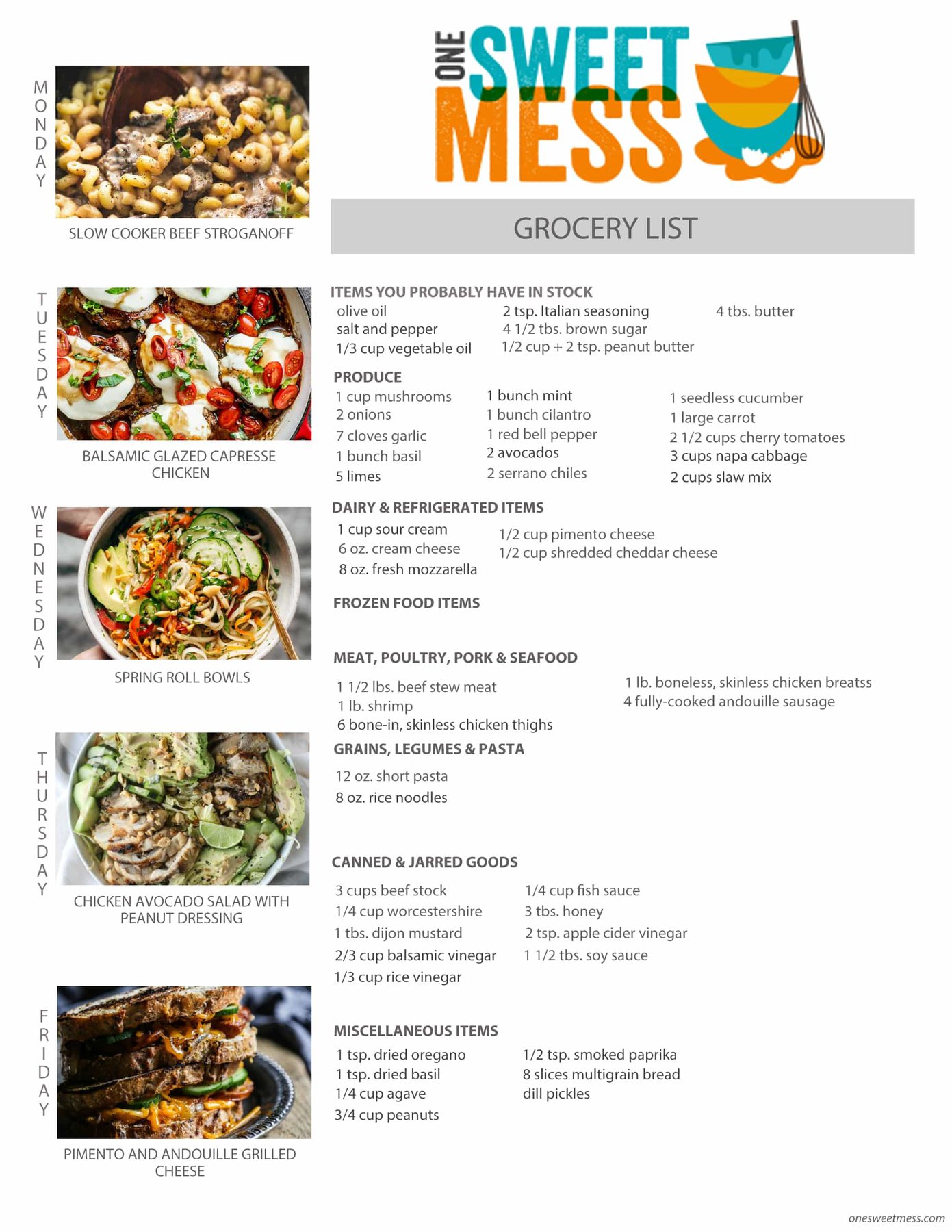 Week of April 10th, 2017 Weekly Meal Plan + Printable Grocery List