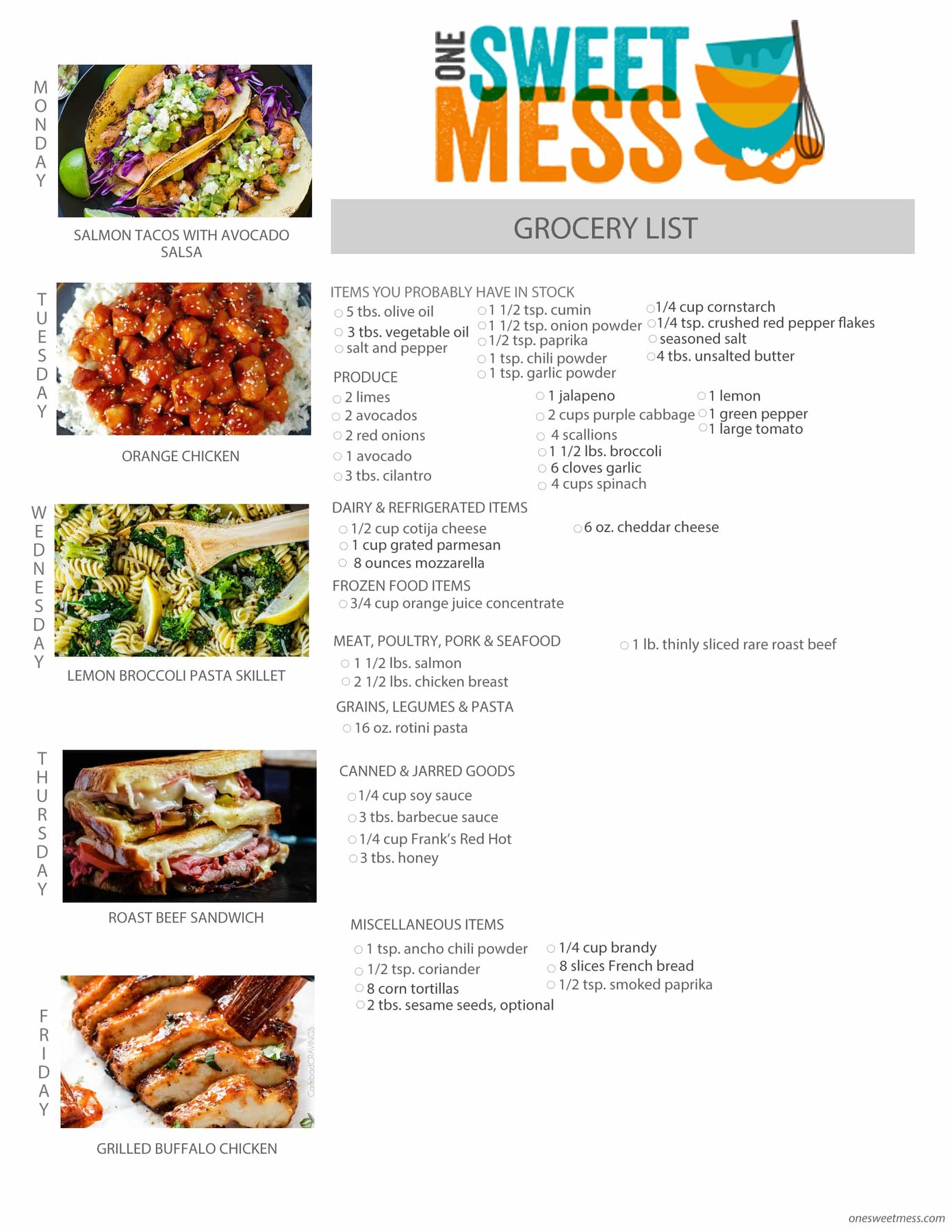 Week of April 11th, 2016 Weekly Meal Plan + Printable Grocery List