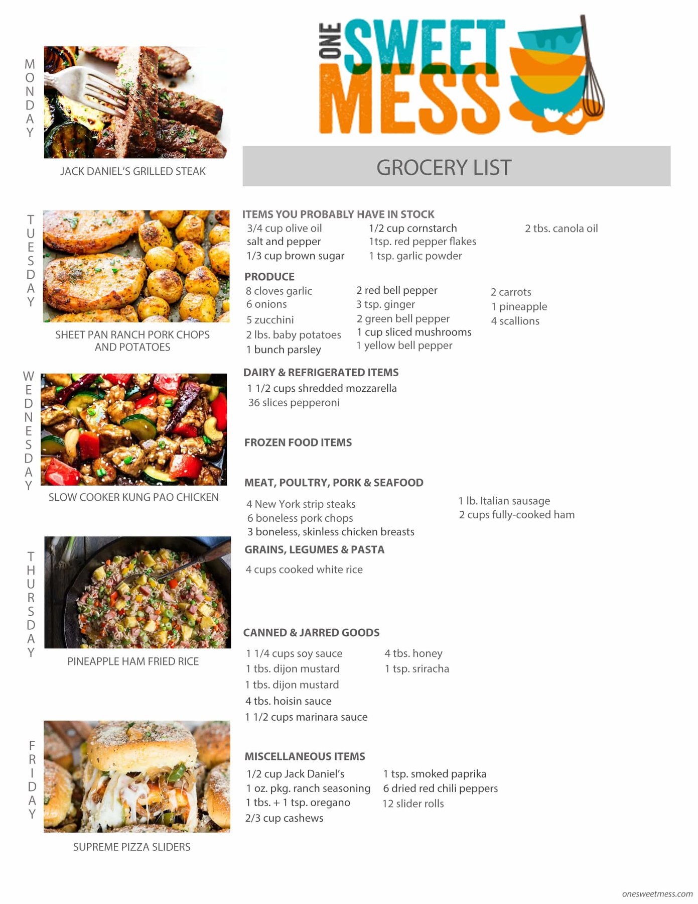Week of April 24th, 2017 Weekly Meal Plan + Printable Grocery List