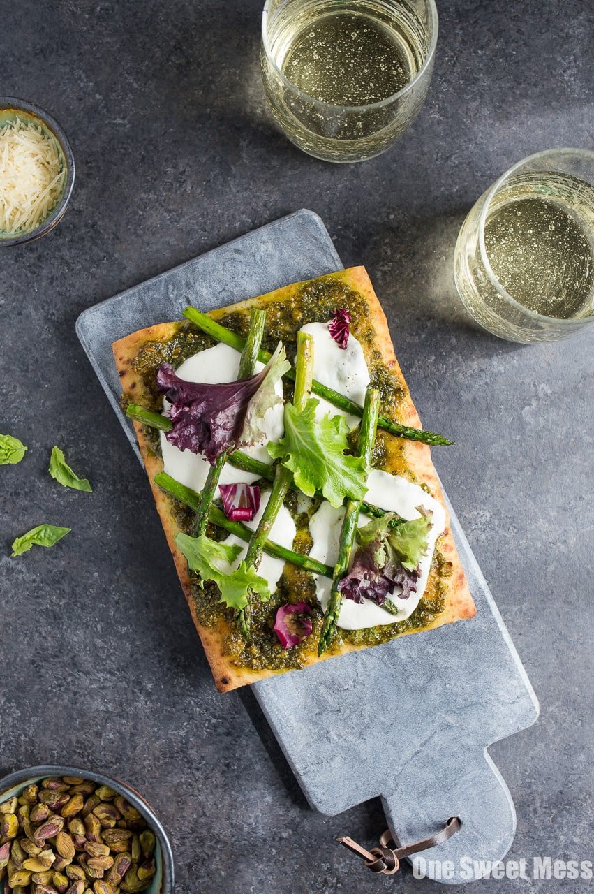 Pistachio Pesto & Asparagus Flatbread Pizza