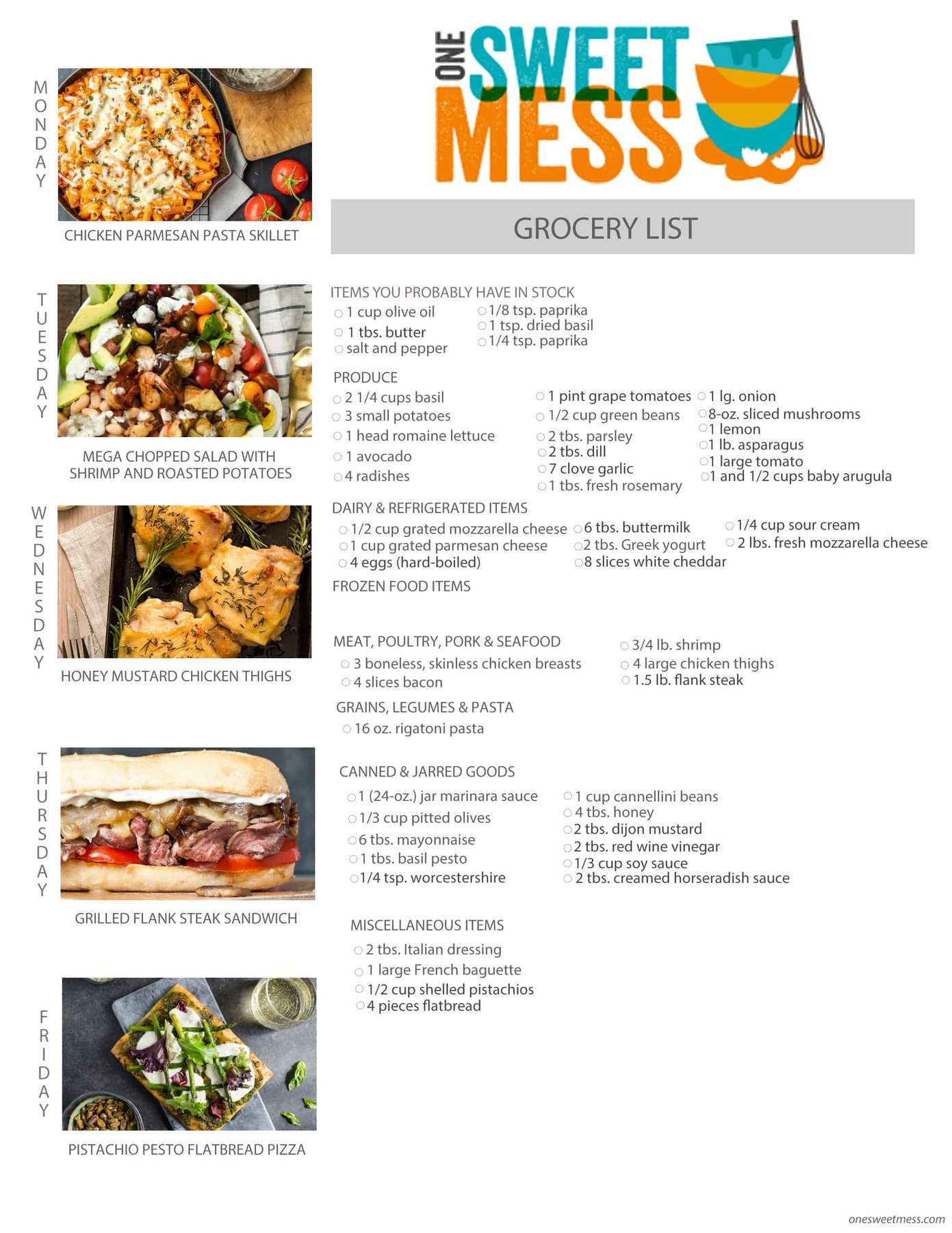 Week of April 4th, 2016 Weekly Meal Plan + Printable Grocery List