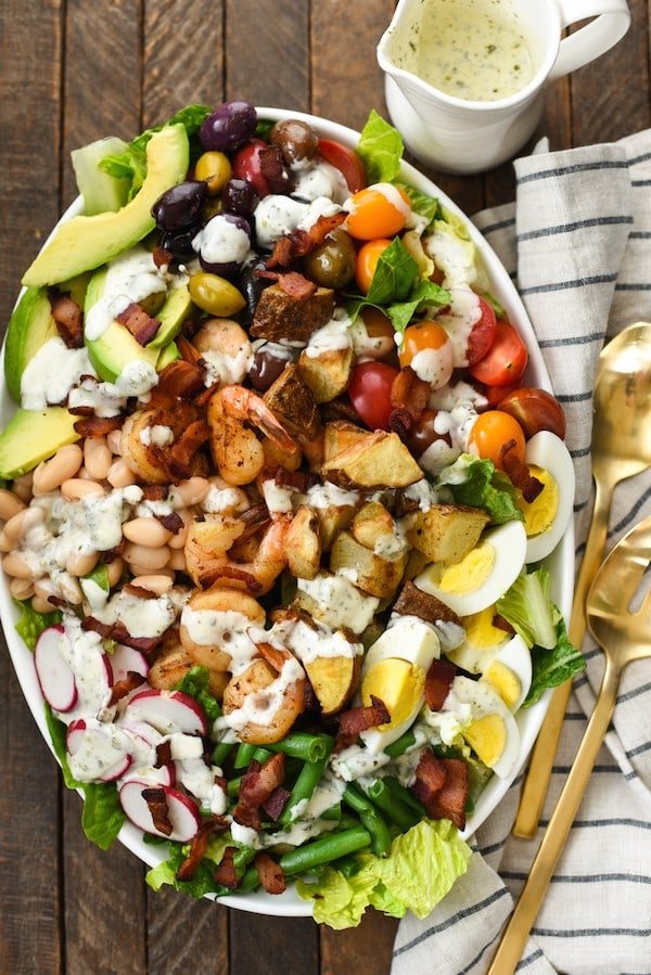 Mega Chopped Salad with Shrimp Roasted Potatoes