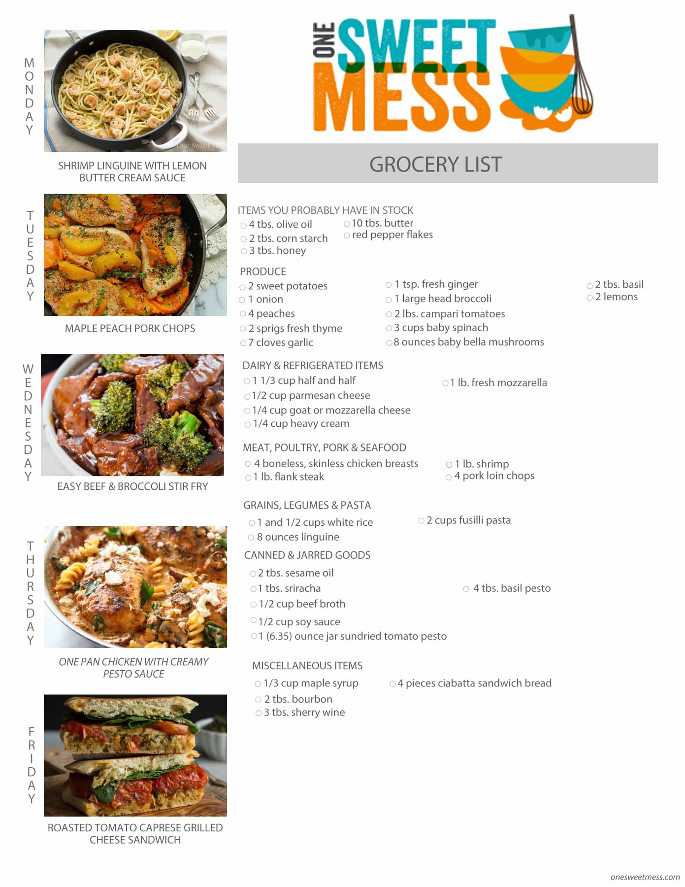 Week of August 10, 2015 Meal Plan + Grocery List