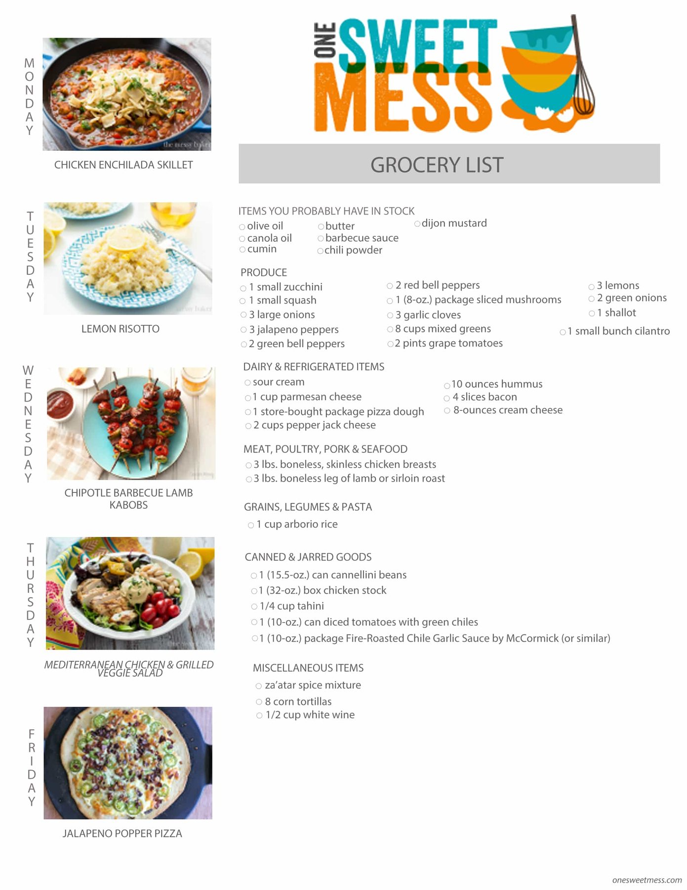 Week of August 3rd 2015 Meal Plan + Grocery List