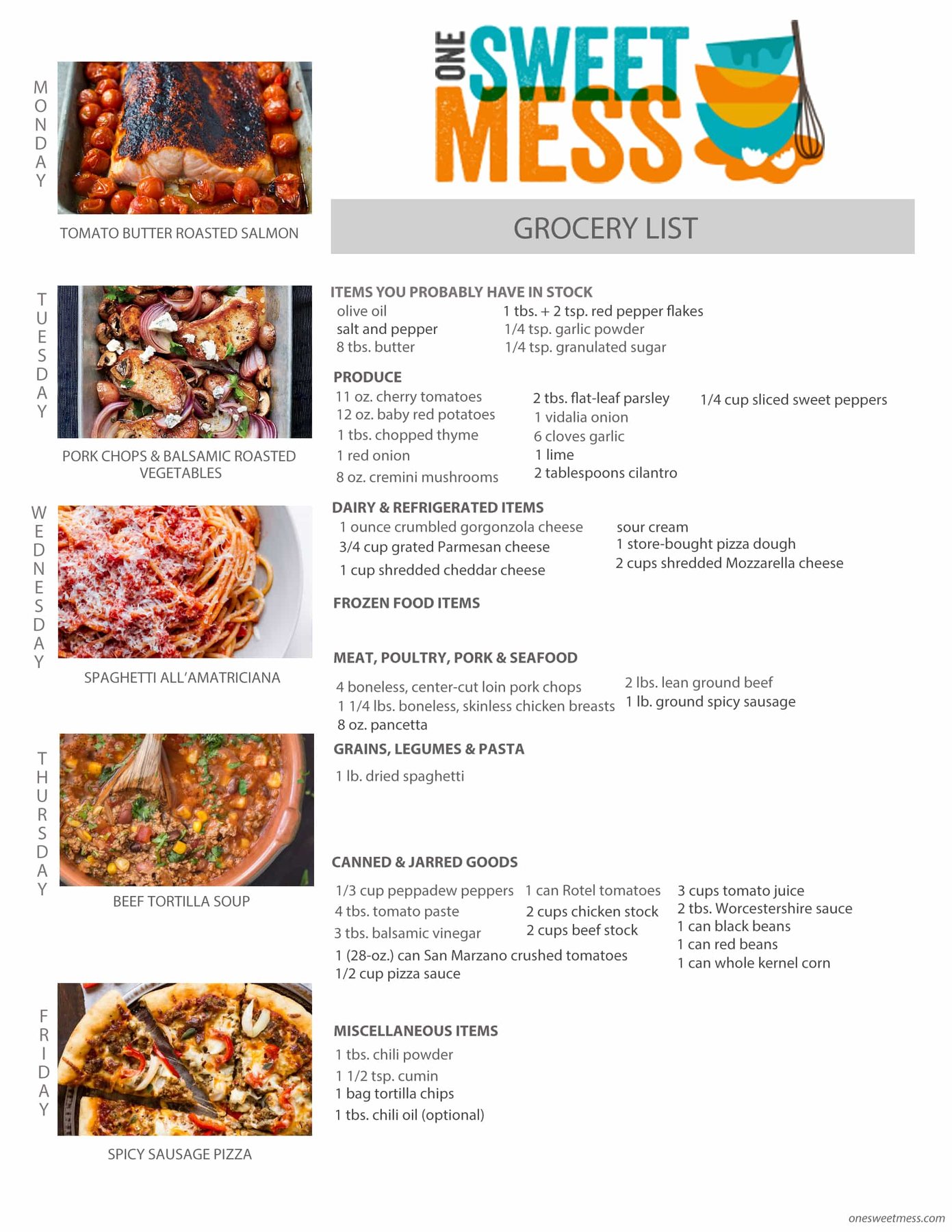 Week of February 13th, 2017 Weekly Meal Plan + Printable Grocery List