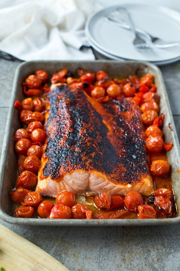 Tomato Butter Roasted Salmon with Cherry Tomatoes
