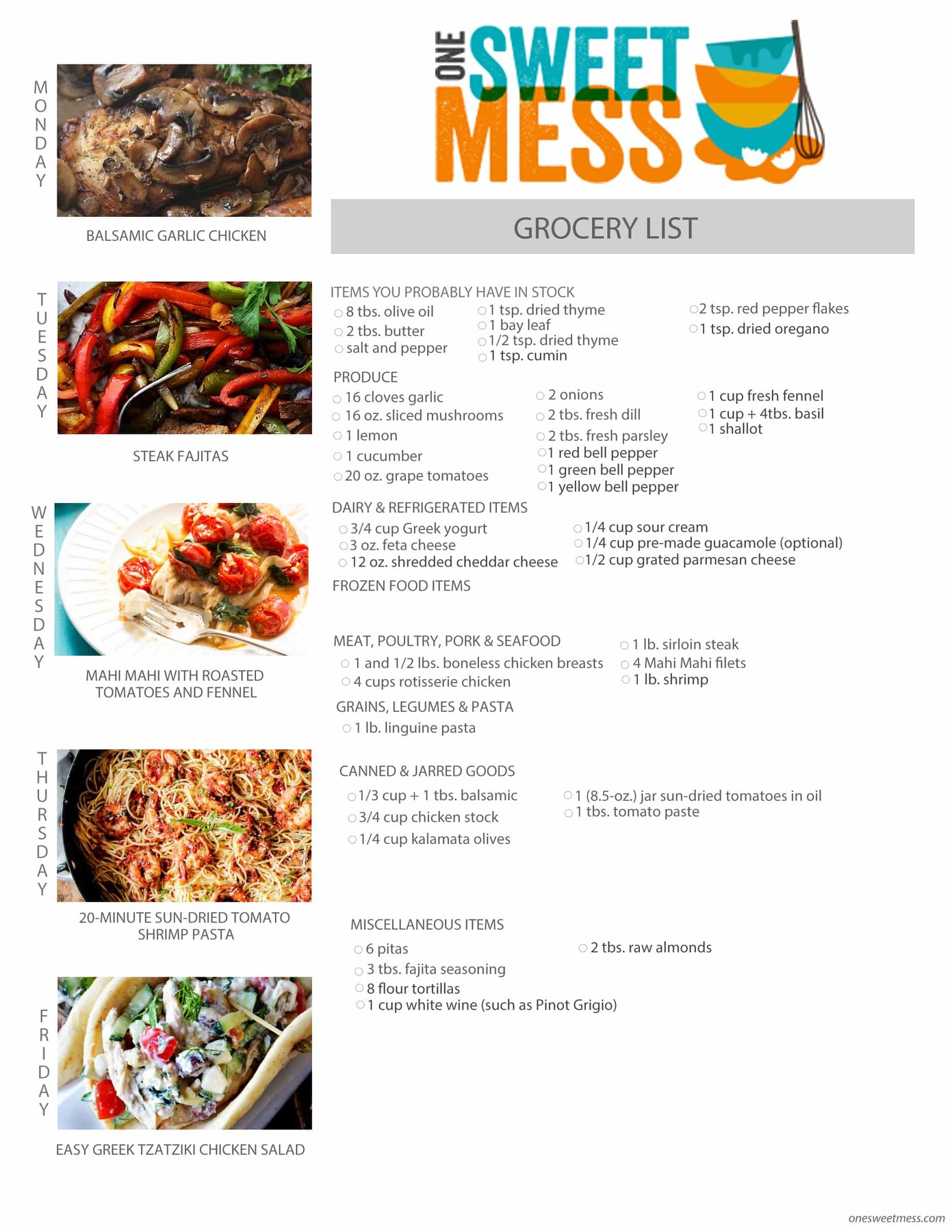 Week of February 29th, 2016 Weekly Meal Plan + Printable Grocery List
