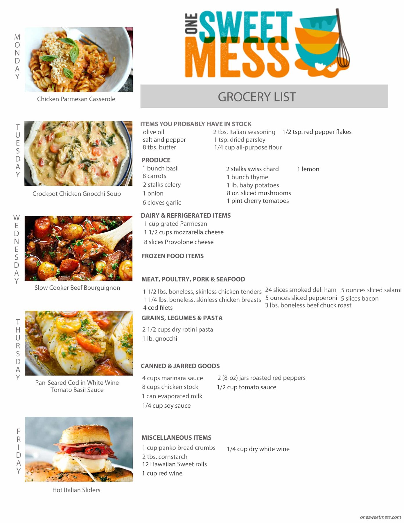 Week of February 6th, 2017 Weekly Meal Plan + Printable Grocery List