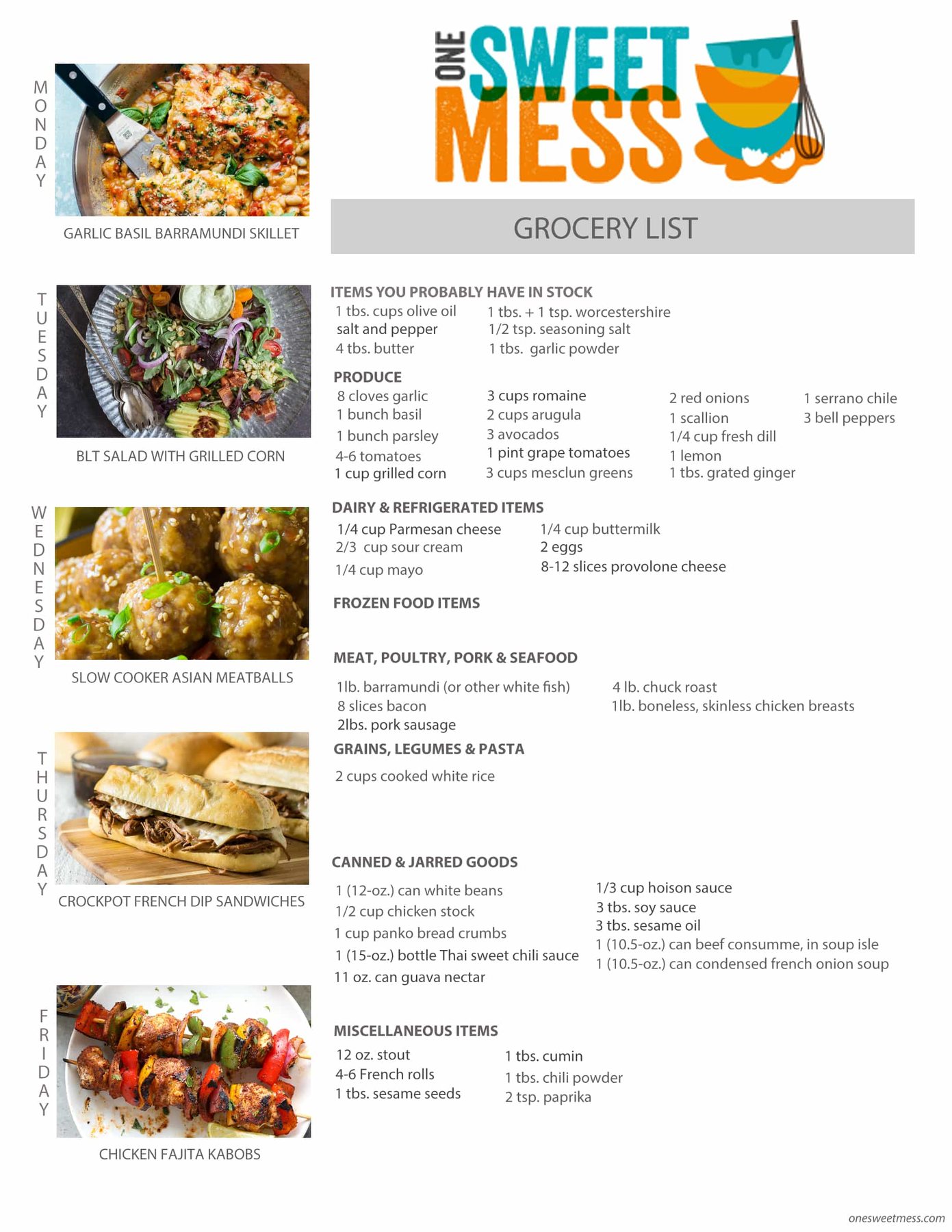 Week of June 19th, 2017 Weekly Meal Plan + Printable Grocery List