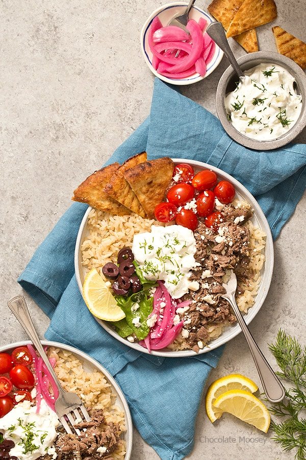 Slow Cooker Gyro Rice Bowls