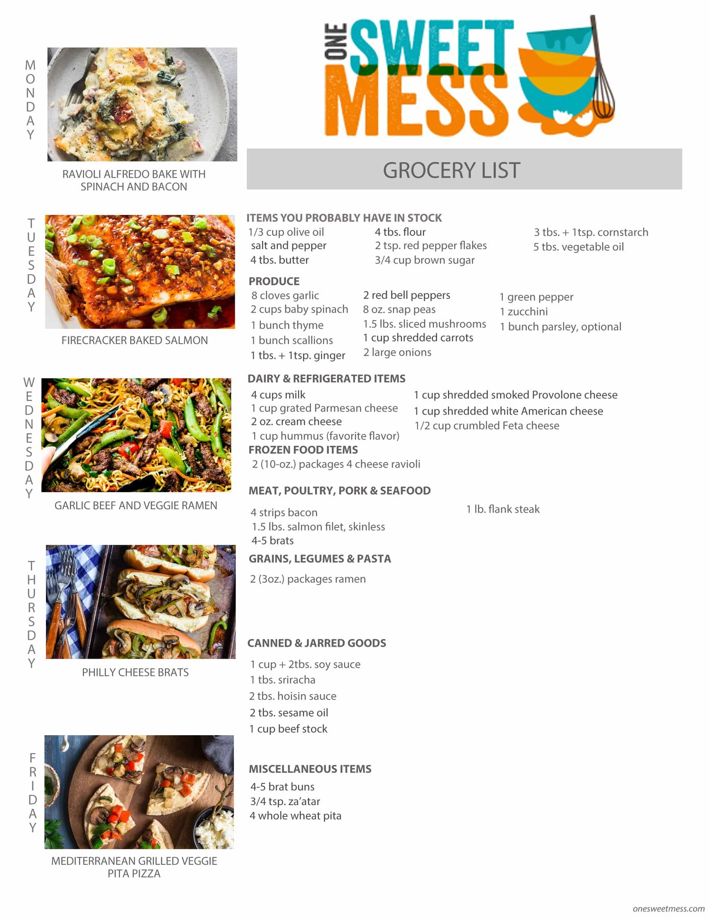 Week of May 15th, 2017 Weekly Meal Plan + Printable Grocery List