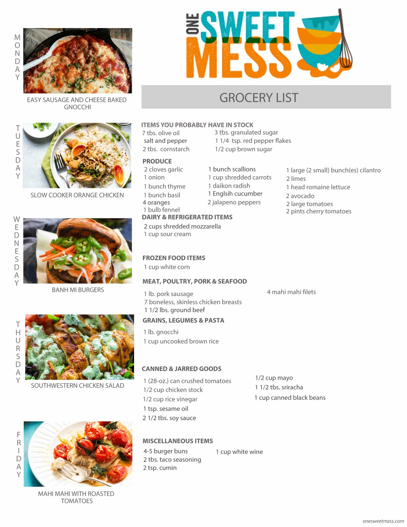 Week of May 22nd, 2017 Weekly Meal Plan + Printable Grocery List